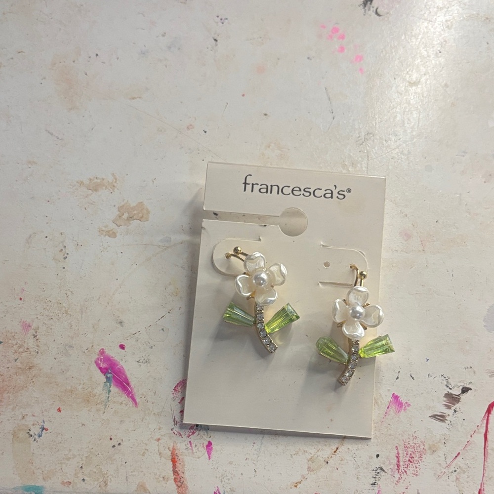Francesca's Collections White and Green Floral Earrings